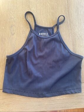 Nobull Ribbed High Neck Cropped Tank Top - slate blue